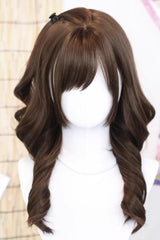 Chocolate Brown ¡°Soft Weave¡± Sweet Japanese Natural Curly Lolita Wig with Side Bangs - Product - 4