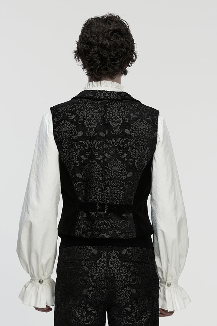 Black Sleeveless Floral Jacquard Buckled Men's Gothic Vest - Product - 3