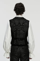 Black Sleeveless Floral Jacquard Buckled Men's Gothic Vest - Product - 3