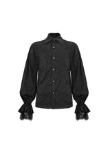 Black Lapel Collar Puff Sleeved Lace Hem Men's Gothic Shirt - Product - 6