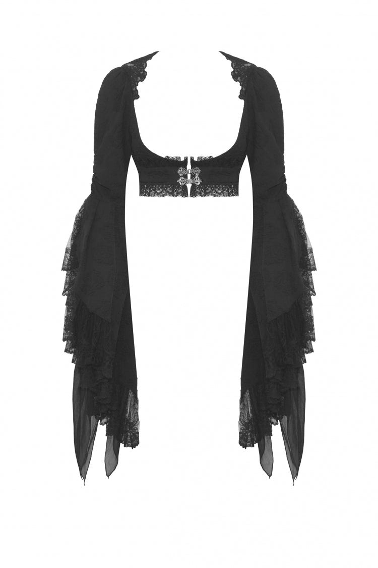 Black Women's Gothic Vintage Long Flared Sleeves Lace Splice Shrug - Product - 3