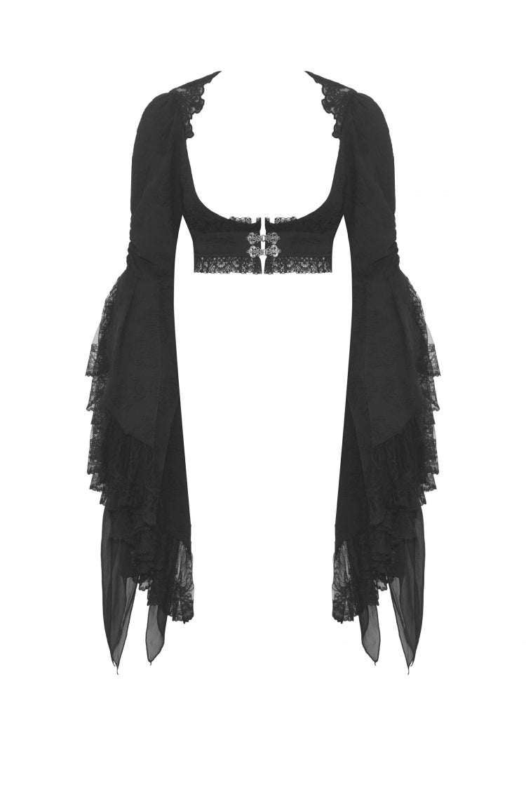 Black Women's Gothic Vintage Long Flared Sleeves Lace Splice Shrug - Product - 3