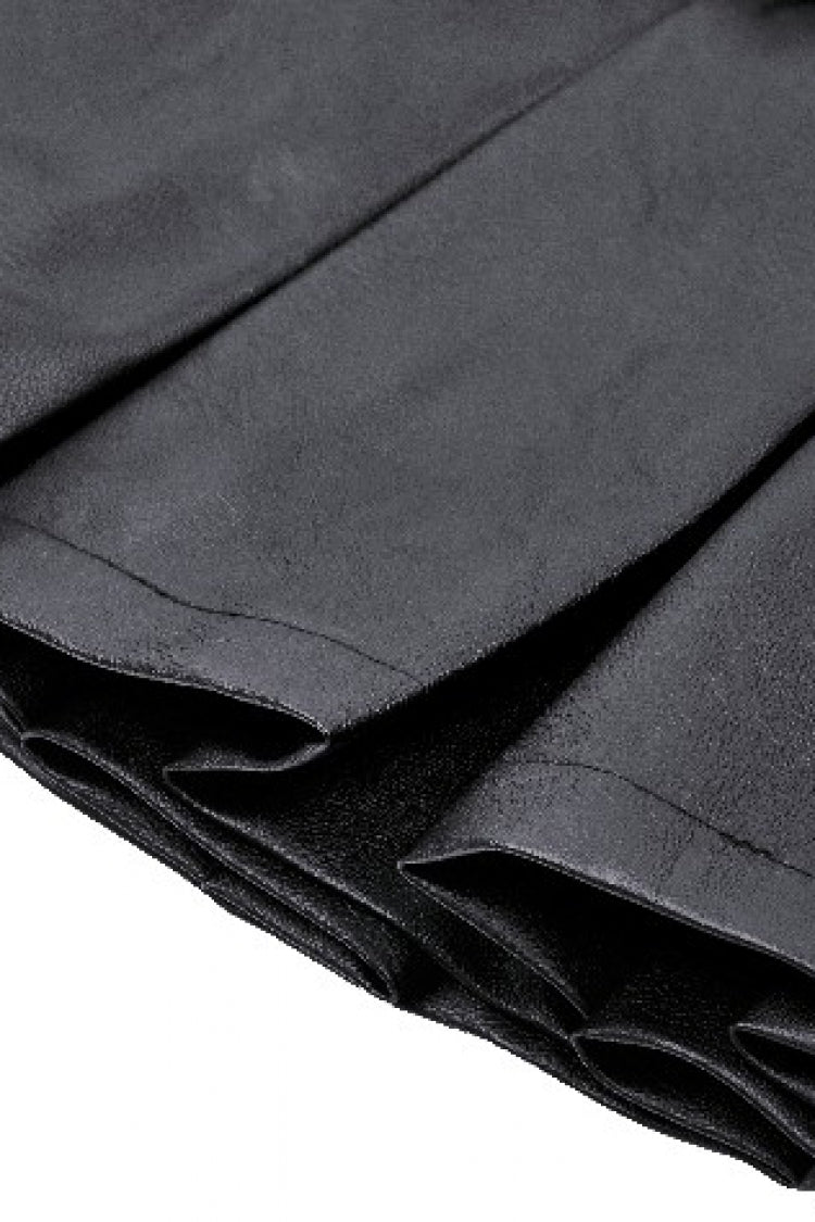 Black Low Waisted Buckle-Up Women's Punk PU Leather Pleated Mini Skirt - Product - 16