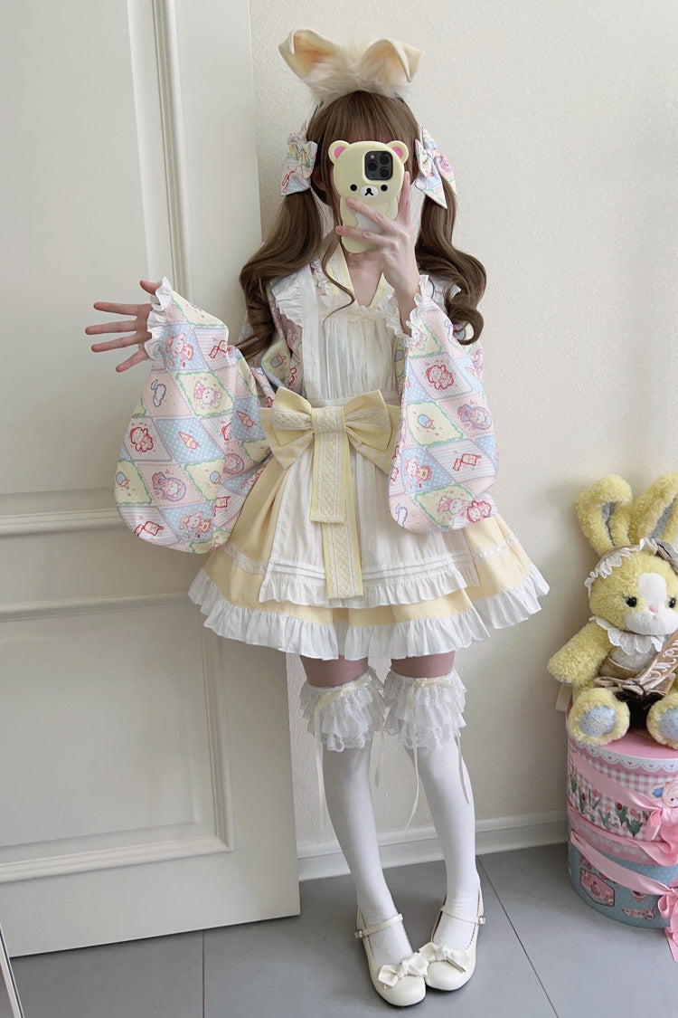 [Showa Sweet Pet] Ruffle Bowknot Sweet Japanese Maid Lolita Dress 6 Colors - Product - 12