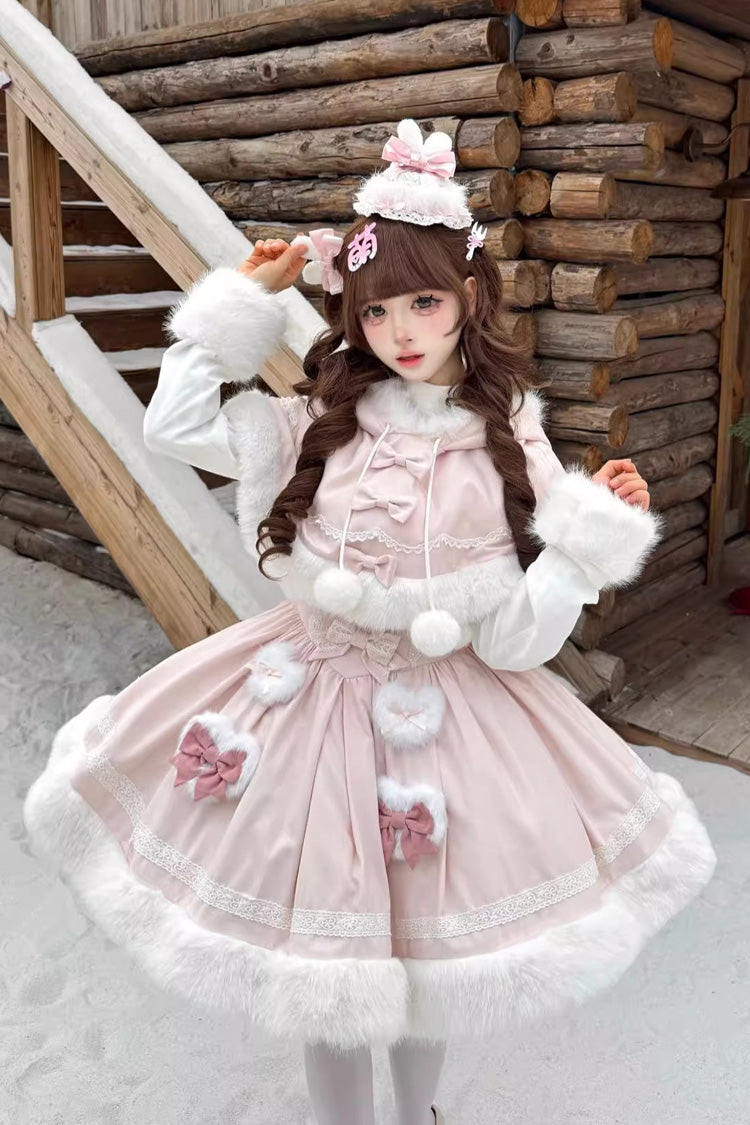 [Sweet Dream Bunny] Furry Bowknot Sweet Lolita Dress 2 Colors and 2 Versions - Product - 17