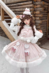 [Sweet Dream Bunny] Furry Bowknot Sweet Lolita Dress 2 Colors and 2 Versions - Product - 17