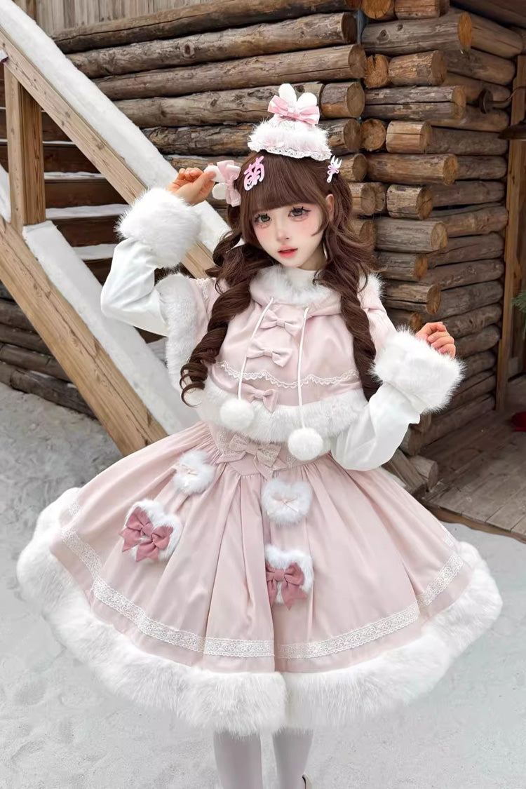 [Sweet Dream Bunny] Furry Bowknot Sweet Lolita Dress 2 Colors and 2 Versions - Product - 17