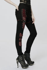 Stitching Slim Mesh Buckles Eyelets Women's Steampunk Leggings 2 Colors - Product - 10