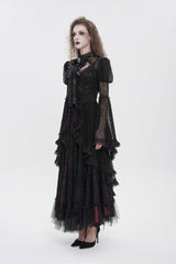 Black Stand Collar Long Trumpet Sleeves Cut-Out Women's Gothic Gorgeous Blouse - Product - 2
