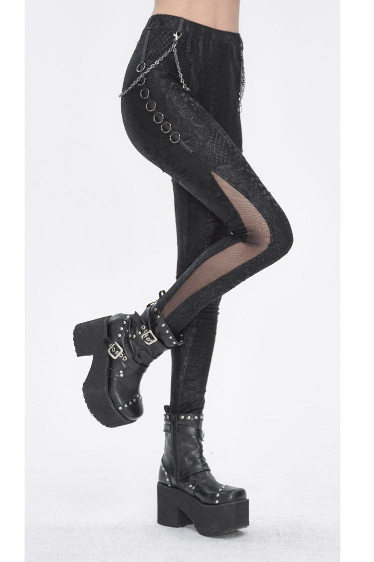 Black Jacquard Print Stitching Lace Women's Punk Pants - Product - 4