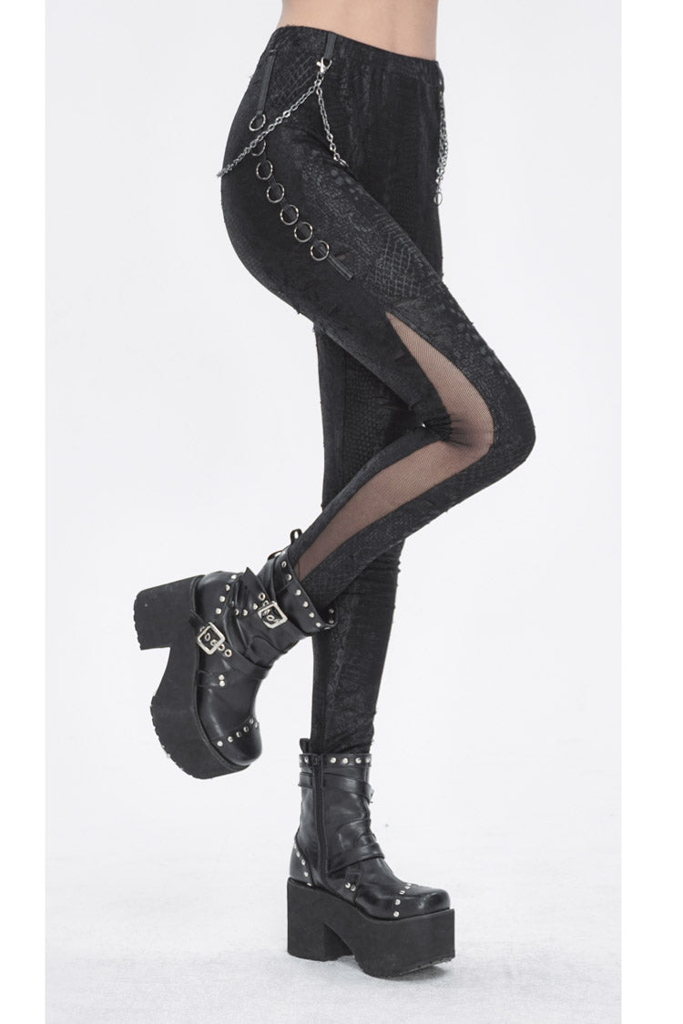 Black Jacquard Print Stitching Lace Women's Punk Pants - Product - 4