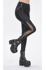 Black Jacquard Print Stitching Lace Women's Punk Pants - Product - 4