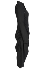 Black Improved Cheongsam Pointed Hem Drawstring Design Cheongsam Collar Long Sleeve Long Women's Punk Dress - Product - 7
