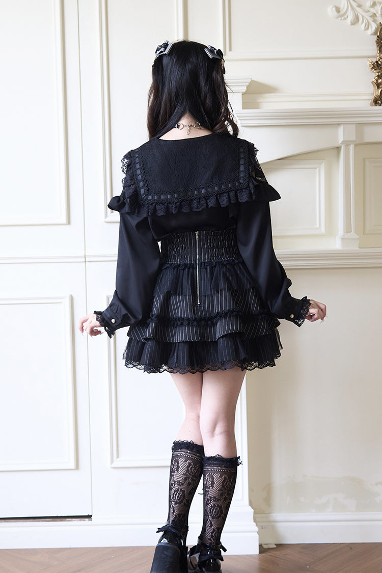 Jirai Kei Navy Collar Long Sleeves Bowknot Lace Sweet Japanese Blouse 3 Colors - Product - 11