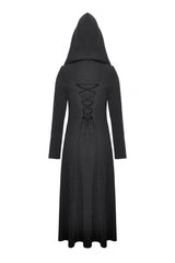 Black Long Sleeves Ruffled Lace-Up Women's Punk Long Jacket with Hood - Product - 12