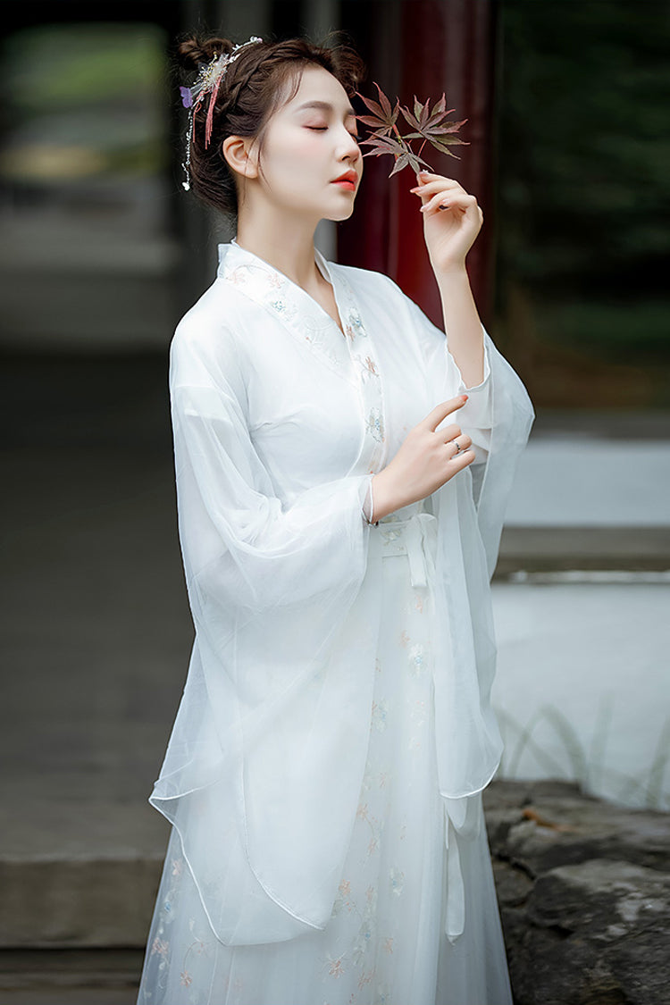 White Chinese Ancient Style Jiangnan Embroidered Sweet Hanfu Dress - Product - 4