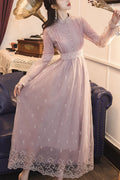 Dream Purple French Retro Lantern Sleeves High Waist Slimming Lace Embroidery Sweet (Dress Only) front view