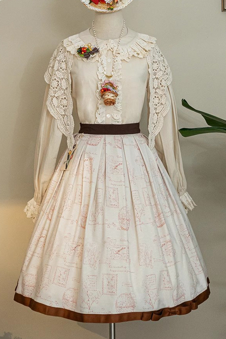 Forest Illustrated Book Watercolor Picture Book Print Sweet Elegant Lolita Skirt 3 Colors - White - 1