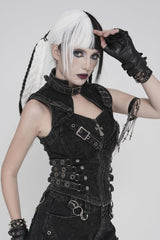 Black Halterneck Slim Buckled Zippered Women's Punk Vest - Product - 9