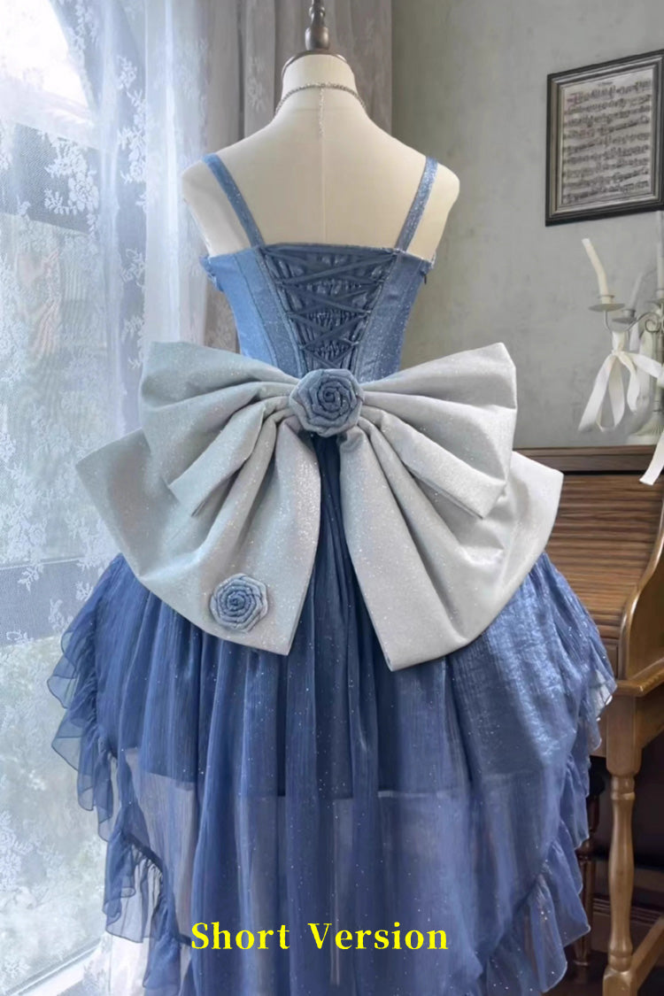 Blue Capture The Stars Hanayome Bowknot Shiny Sweet Princess Lolita Jsk Dress - Blue - 11