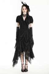 Black Women's Gothic Lace Irregular Distressed Hanky‑Hem Skirt - Product - 5