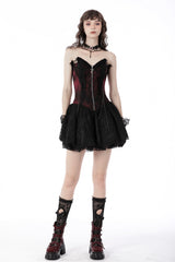 Wine Red Off Shoulder Lace Lace-Up Zippered Women's Gothic Strapless Graduation Dress - Product - 9