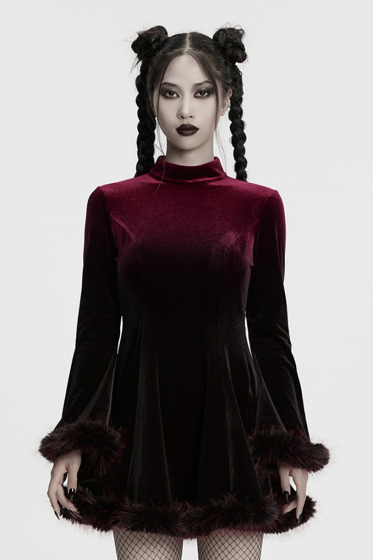 Black/Red Long Sleeves Gradient Women's Gothic Dress - Black/Red - 1