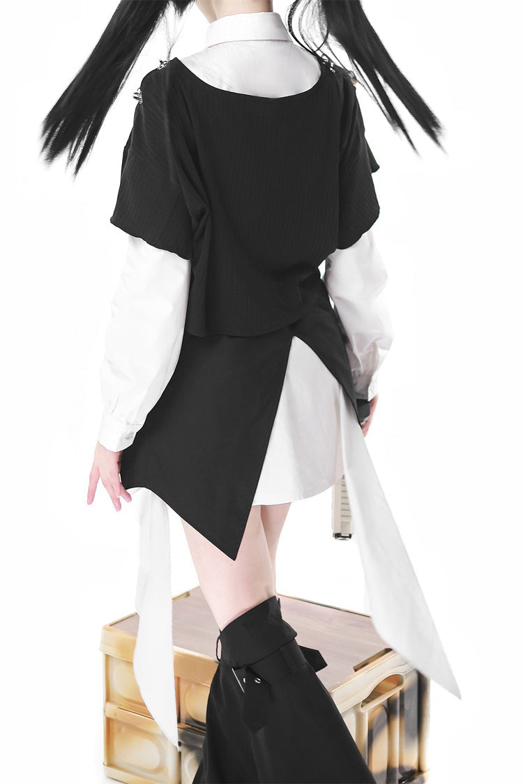 Black/White Cute Rabbit Sheriff Long Sleeves Slim Sweet Military Lolita Dress Set - Product - 12