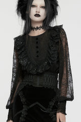 Black Beaded Lace Lace-Up Women's Gothic Underbust Corset - Black - 1