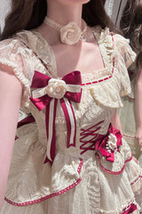 Ivory/Red [Tycoon's Daughter] Ruffle Bowknot Sweet Elegant Princess Lolita Jsk Dress - Product - 3