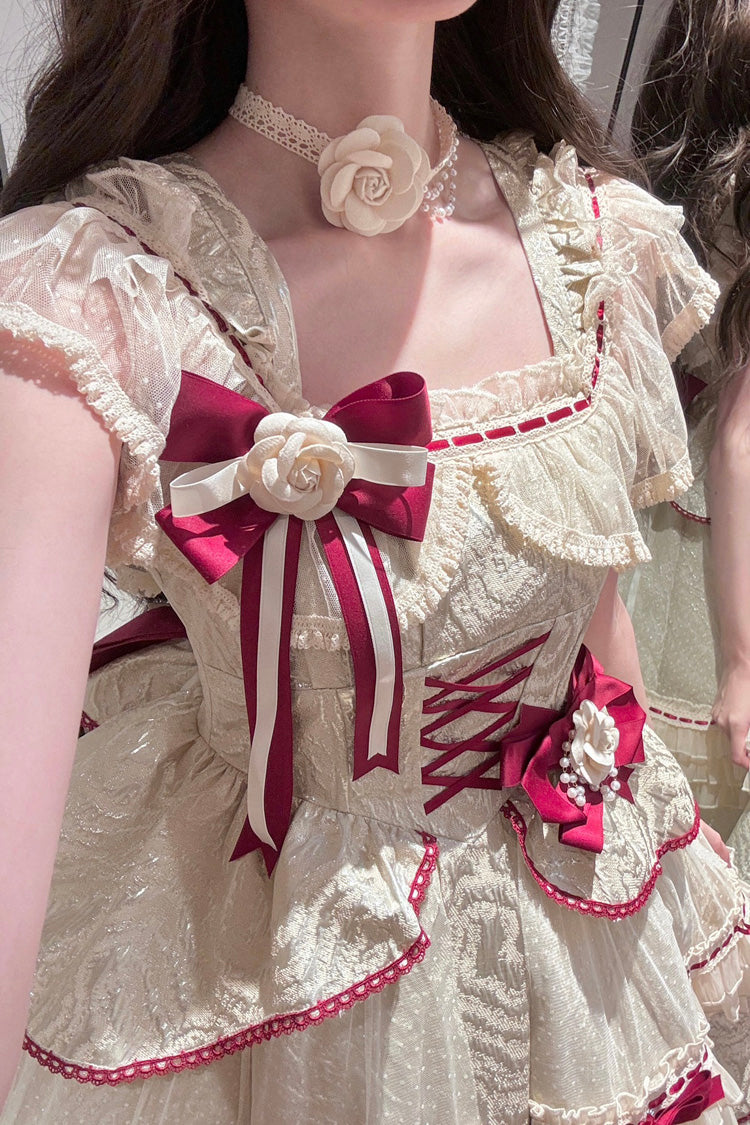 Ivory/Red [Tycoon's Daughter] Ruffle Bowknot Sweet Elegant Princess Lolita Jsk Dress - Product - 3