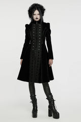 Black Long Puff Sleeves Floral Embroidery Women's Gothic Coat - Product - 4