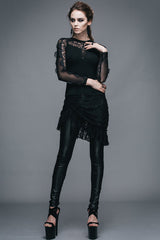 Black Sexy Lace Pattern Long Sleeves Gothic Womens T-Shirt - Product - 8