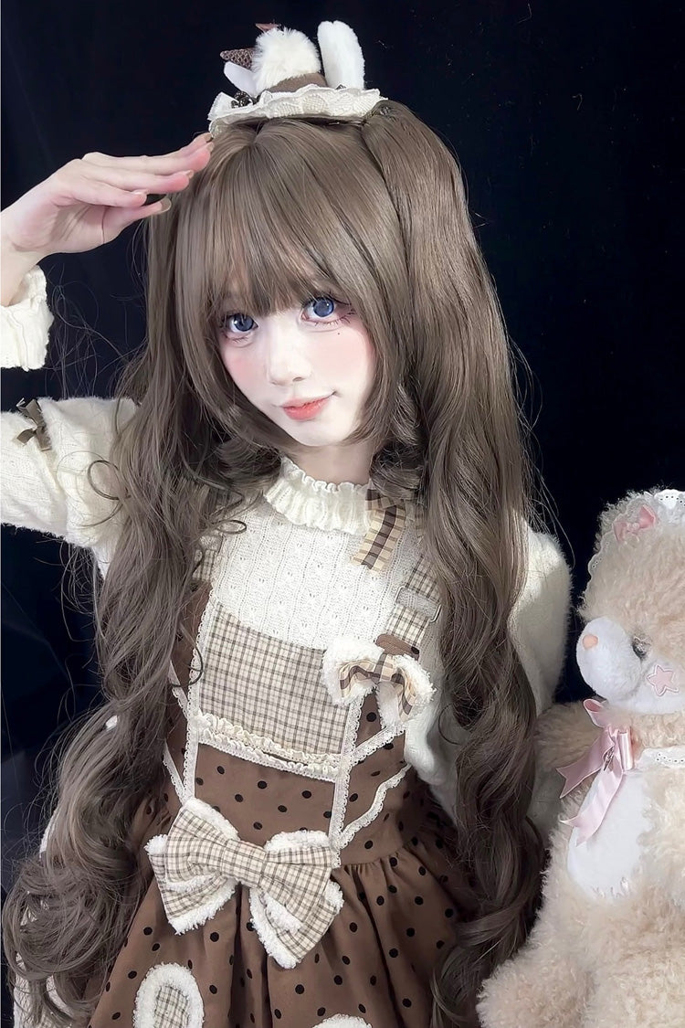 Hazelnut Ash Brown Long Wavy Twin Ponytails Sweet Lolita Wig Set - Product - 3