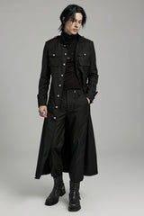 Black Stand Collar Slim Big-Pocket Men's Gothic Coat - Product - 2
