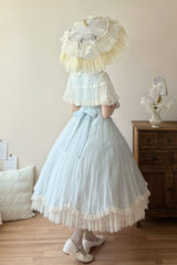 Light Blue [Wind Chime] Ruffled Embroidered Bow Lace Lace-Up Sweet Lolita Dress - Product - 3