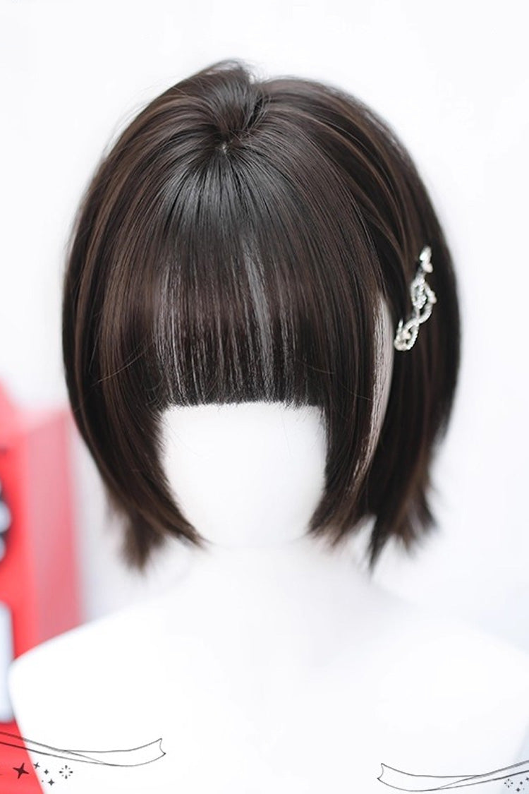 Dark Brown Light Air Bangs Lolita Short Curly Wig - Product - 4