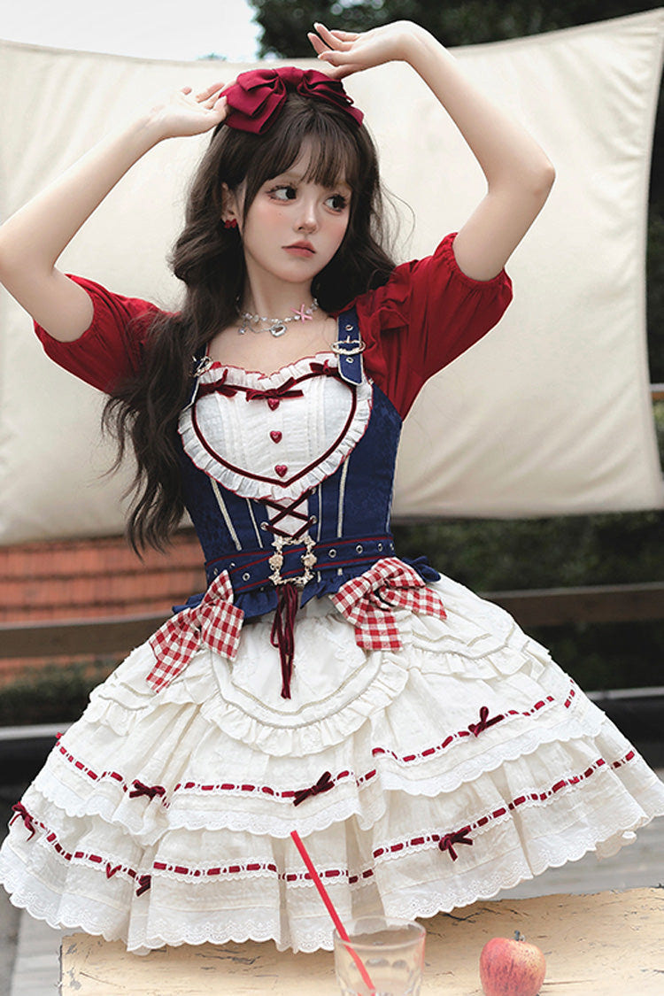 Red/White/Blue Fairy Tale Secret Land Multi-layer Ruffle Bowknot Princess Sweet Lolita Skirt Full Set - Product - 5