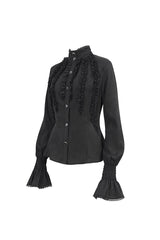 Black Stand Collar Ruffled Long Sleeves Women's Gothic Shirt - Product - 8
