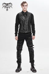 Gray V Neck Fog Flower Shoulder Loop Chest Lace Up Men's Punk Waistcoat - Product - 3