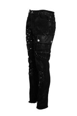 Black Heavy Metal Patchwork Hand Painted Pockets Mens Pants - Product - 3