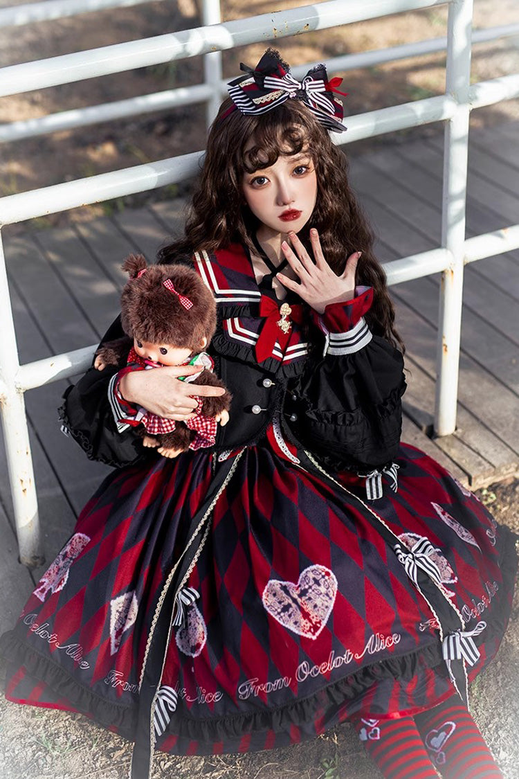 Black/Red Heart Print Bowknot Sweet Princess Alice Lolita Jsk Dress - Product - 4