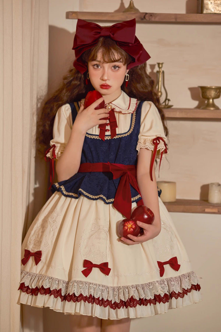 Multi-Color Snow White Lapel Collar Ruffle Short Sleeves Sweet Lolita Dress - Product - 10