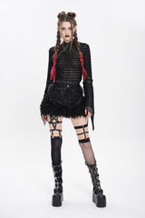 Black Plush Stitching Buckle Straps Women's Punk Shorts - Product - 7