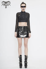 Black Round Collar Lace Check Short Women's Gothic Tops - Product - 2