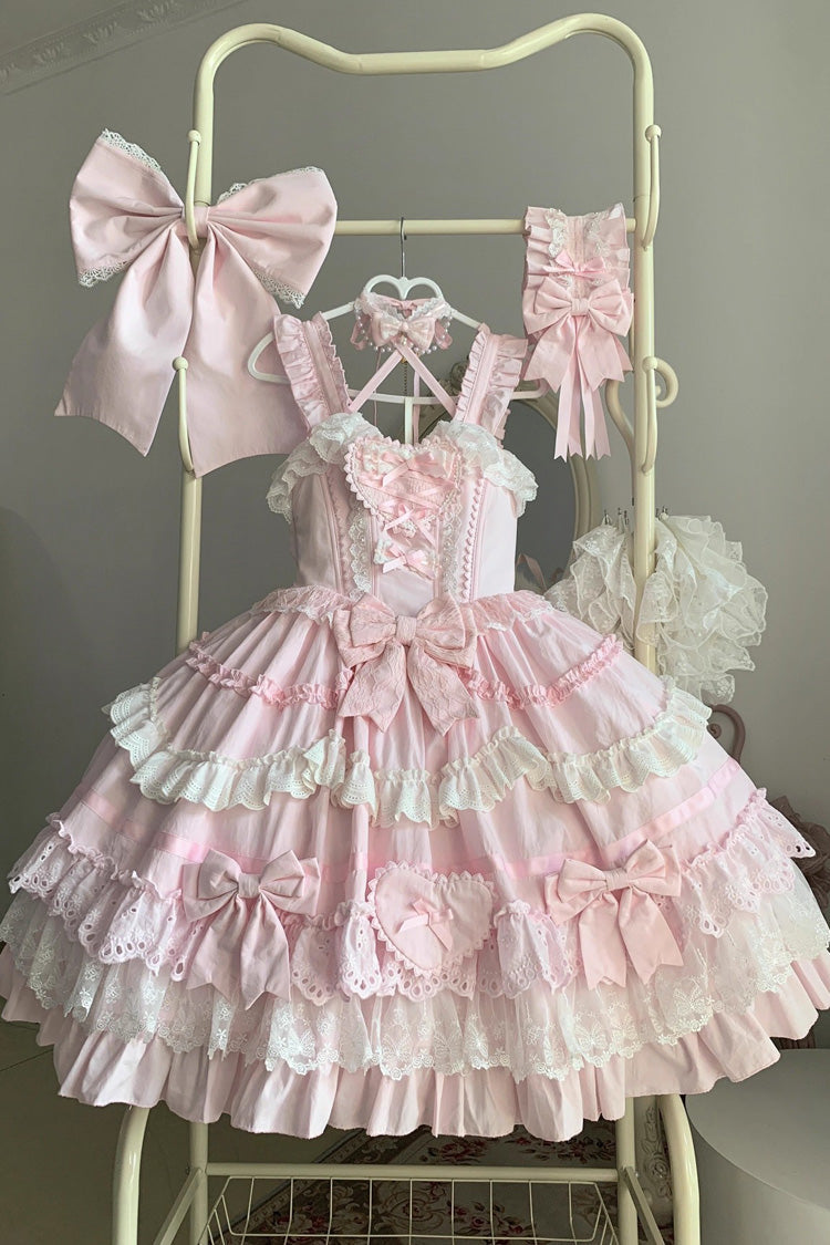 Pink [Super Cute Belia] Sleeveless Triple-Layered Ruffle Bowknot Lace Sweet Elegant Lolita Jsk Dress - Product - 3