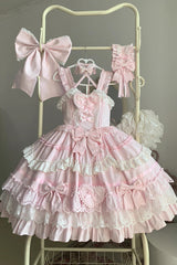 Pink [Super Cute Belia] Sleeveless Triple-Layered Ruffle Bowknot Lace Sweet Elegant Lolita Jsk Dress - Product - 3