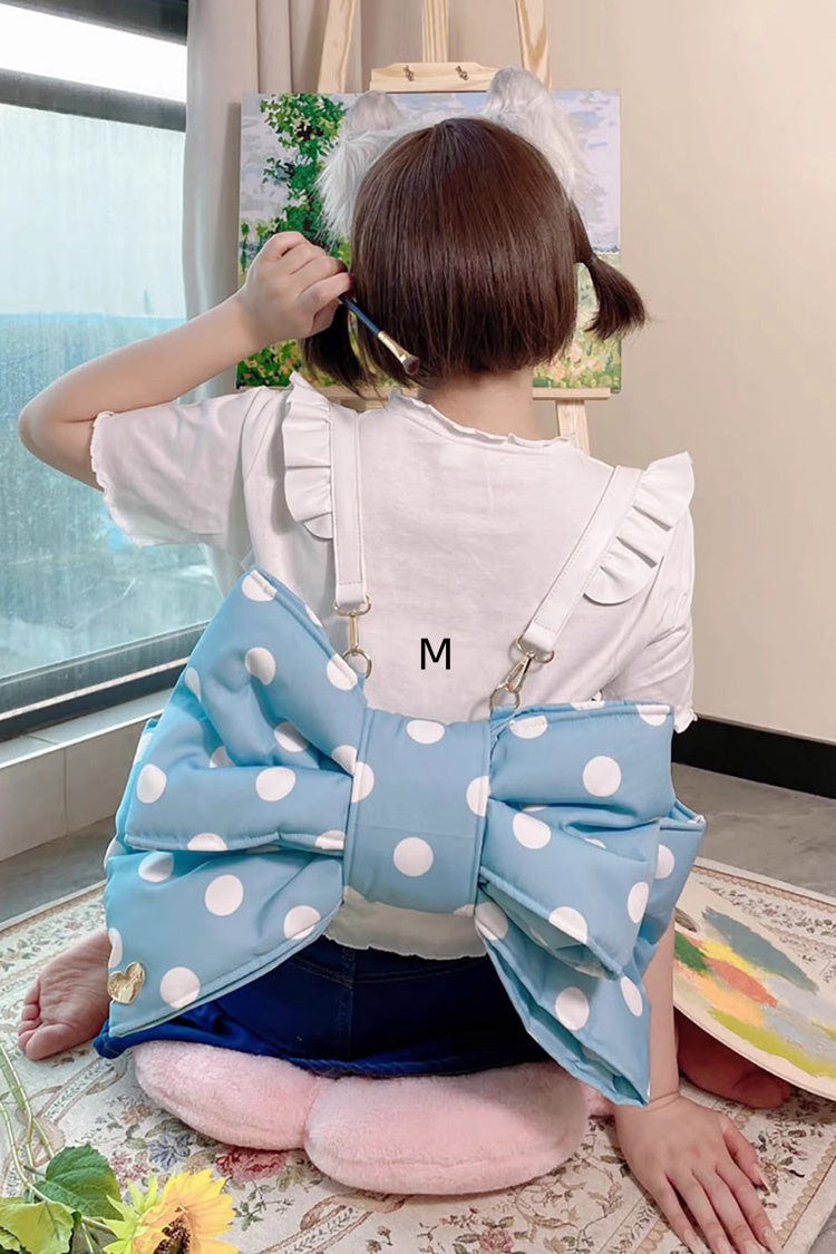 Blue Polka Dot Print Bowknot Shaped Sweet Lolita Backpack - Blue - 4
