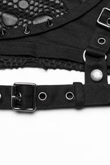 Black Faux Leather Stitching Mesh Buckles Women's Steampunk Shorts - Product - 7