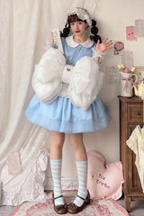 White Big Bowknot Metal Heart Nameplate Lolita Backpack - Product - 2
